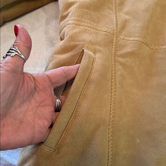 Marvin Richards Women's Genuine Leather Hooded Jacket Size M Faux Fur Lined Tan - Picture 6 of 15